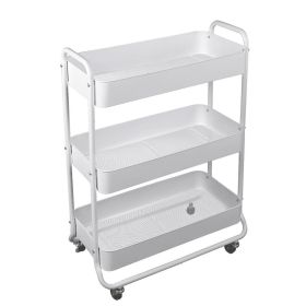Wide 3 Tier Metal Utility Cart, White, Metal Laundry Baskets, Adult and Child Easy Rolli