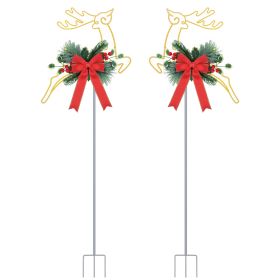 2Pcs Christmas Lighted Reindeer Decoration LED Pathway Stake Lights Battery Powered For Outdoor Garden Lawn Porch Front Door Patio Holiday Decor (Option: 2PCS)