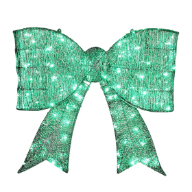 Pre-lit Outdoor Giant Bowknot Christmas Decoration, Lighted Metal Frame With 124 Green LED Lights, For Front Door Gate Wall Indoor Outdoor Holida (Color: Green)