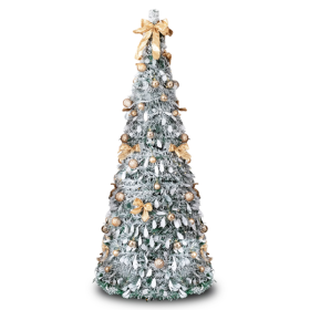 6 FT Snow Flocked Pre-lit Artificial Pop Up Christmas Tree With 100 Warm Lights And Golden Ornaments For Home Office Store Holiday Deco, Snowy Gr (Option: 6ft)
