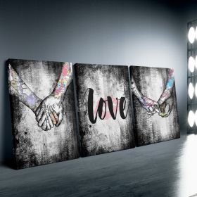 3pcs Canvas Hand In Hand And Love Theme Framed Poster, Creative Wall Art For Bedroom, Office, Living Room, Cafe, Bar, Wall Decor, Home And Dormit (Option: 36X24inch90X60cm)