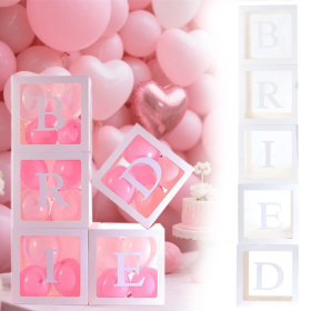 5 Pieces Wedding Balloon Boxes BRIDE Letters White Clear Balloon Blocks Box Party Decorations Balloons Boxes For Engagement Bride Shower Weddings (Color: White)