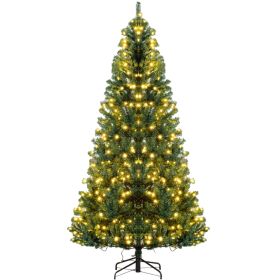 HOMCOM 7.5' Tall Prelit Christmas Tree Douglas Fir Artificial Christmas Tree With Realistic Branches, 500 Warm White LED Lights And 1346 Tips, Gr (Color: Green)