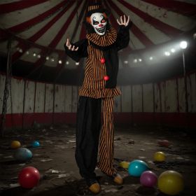 67inch Life Size Outdoor Halloween Decorations Talking Circus Clown, Animatronic Animated Prop, Decor With Sound And Motion Activated Light Up Ey (Option: Multi Color)