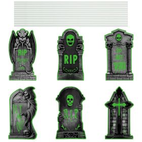 6Pcs Skull Or 6Pcs Tomb Or 5Pcs Black Cat Halloween Yard Sign Decorations  Glow In The Dark For Haunted House Garden Yard And Scary Theme Party (Option: Tombstone)