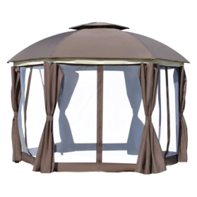 144x144 Inch Round Outdoor Gazebo, Patio Dome Gazebo Canopy Shelter With Double Roof, Netting Sidewalls And Curtains, Zippered Doors AS (Option: As picture)